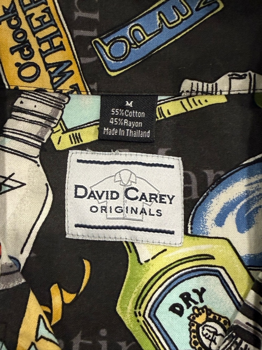 David Carey Martini Graphic‎ Shirt Men's Black Multicolor Short Sleeve M - Picture 3 of 7